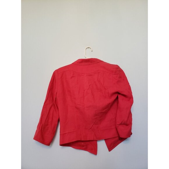 White House Black Market Womens Sz 4 Blazer Cropped Coral Pink Linen Blend - Picture 2 of 6